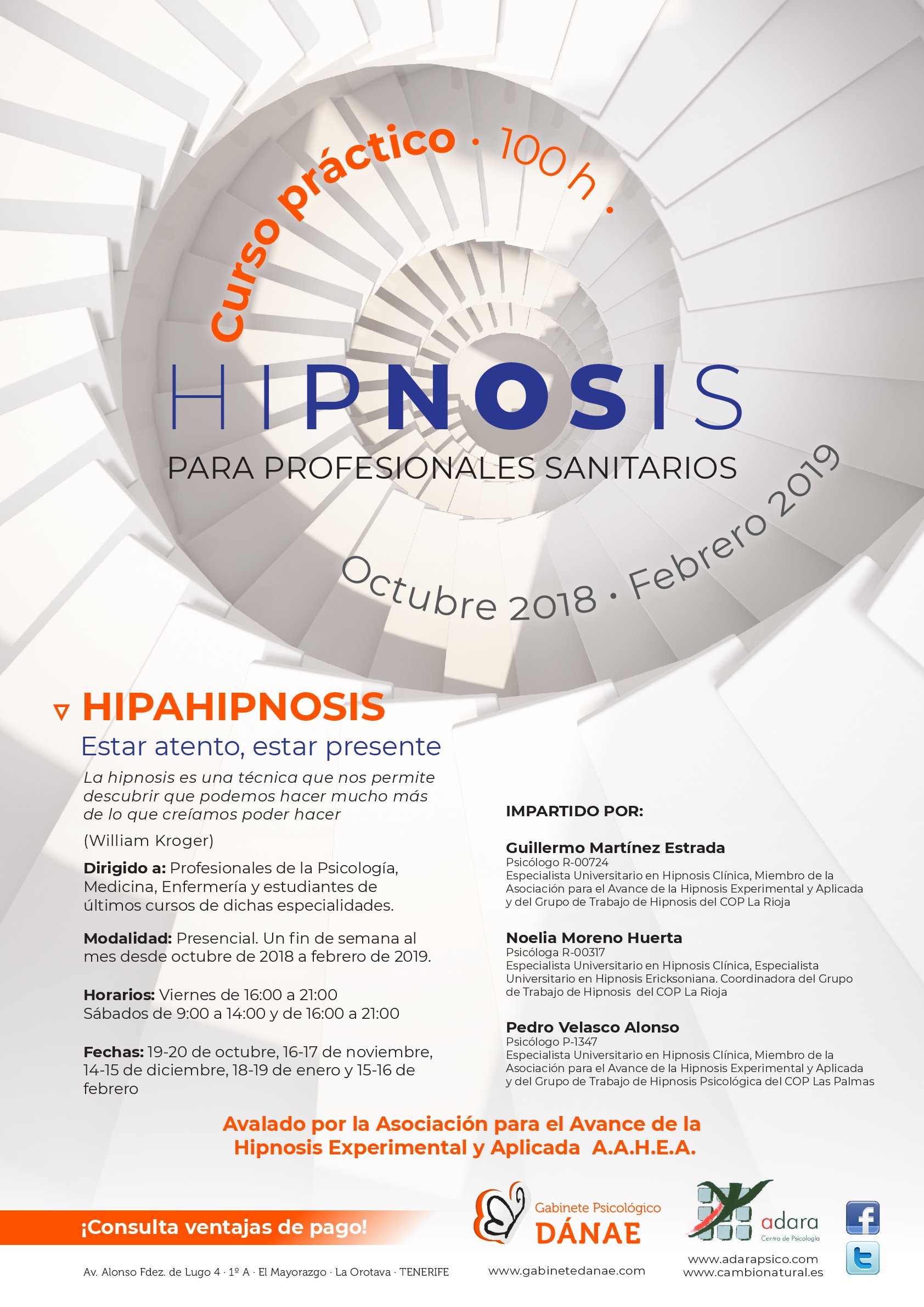 Curso práctico Hipnosis clínica: Hipahipnosis – Tenerife y Logroño 2018-19